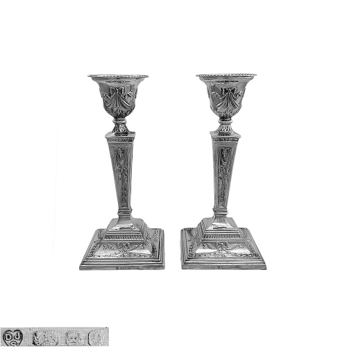 Pair English  Silver Candlesticks 1966